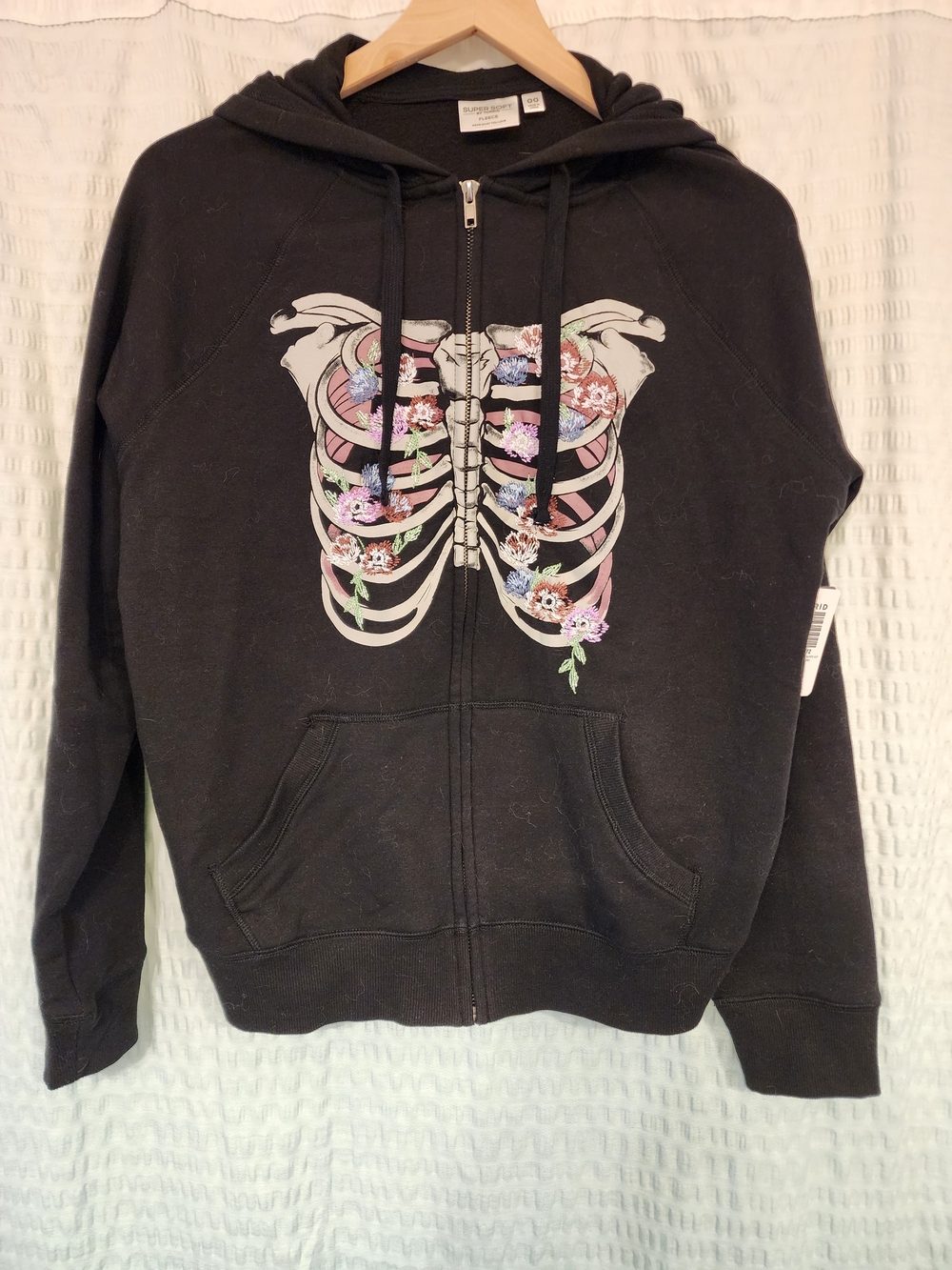 Torrid Black Zip-Up Hoodie with Floral Ribcage Graphic - Sz 00 - NWT